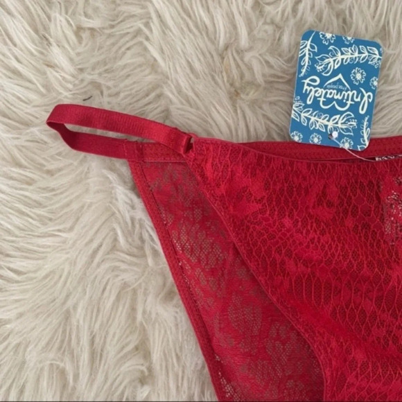 Free People red lace Tameeka high waisted panty S New With Tags - Picture 7 of 7